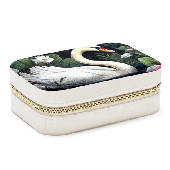 Swan Velvet Portable Travel Organizer Box with Removable Compartment - Display Case Included - Ideal Gift