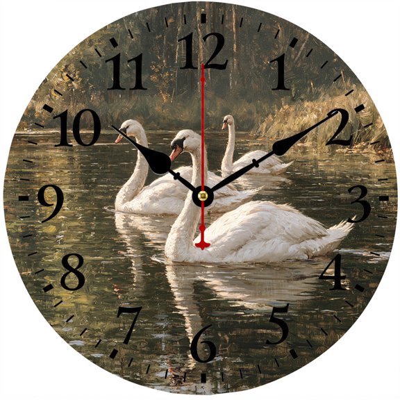 Swan Wall Clock 9.84 Inch, Battery Operated Analog Clock, Rustic Lake Bird Decorative Wall Clock for Living Room Bedroom Kitchen Office