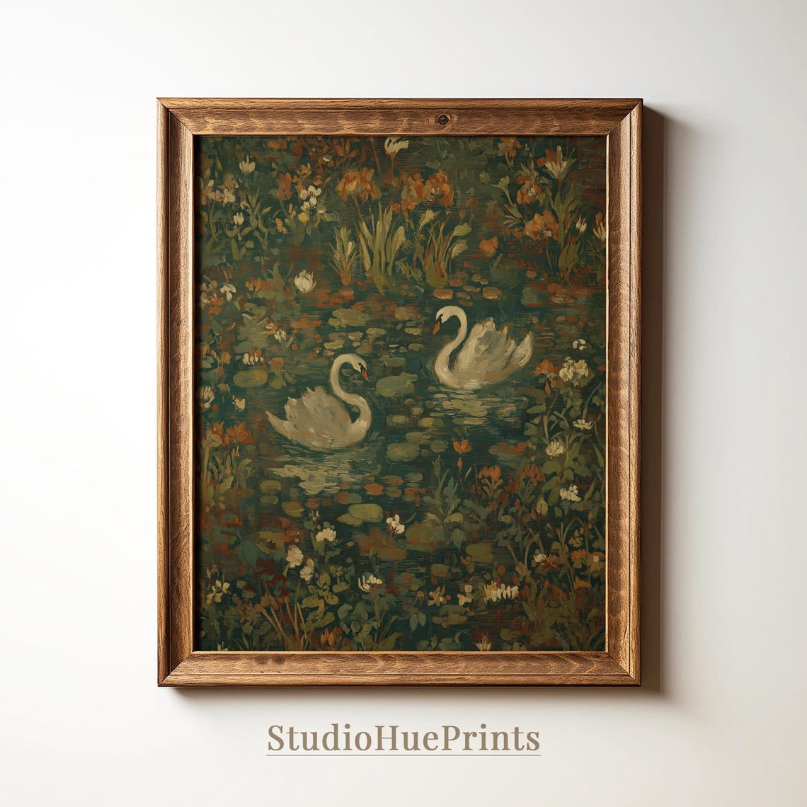 Swan Wallpaper Pattern Vintage French Country Cottagecore Poster Print ...