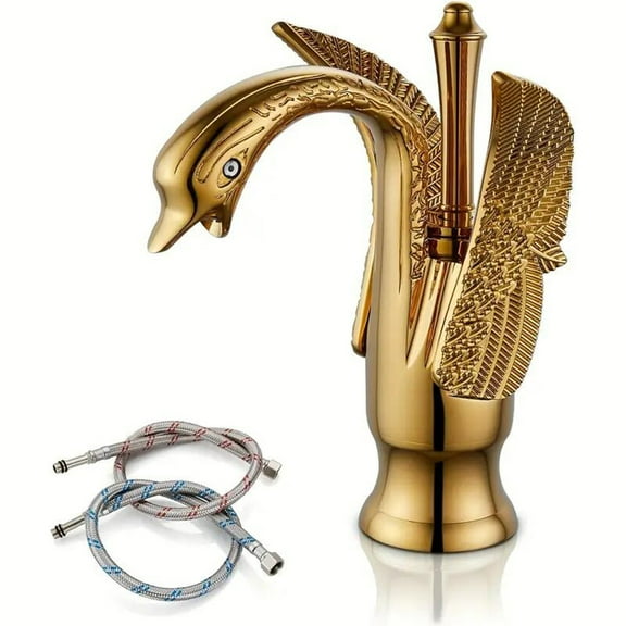 Swan Waterfall Bathroom Sink Faucet Single Hole One Handle Vanity Mixer Tap Gold