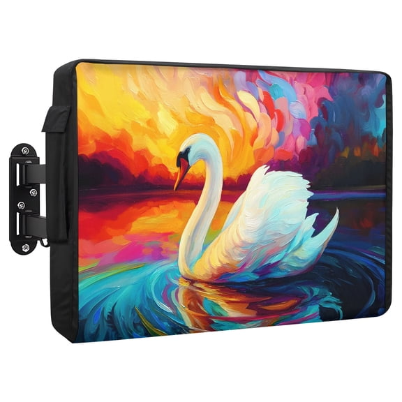 Swan Waterproof Outdoor TV Cover, Colorful Sunset Water Waves Abstract Animals Outside Weatherproof TV Enclosures for 80 to 85 Inch LCD Television Shield Flat Screen Protectors