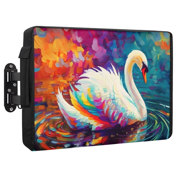 Swan Waterproof Outdoor TV Cover, Ripples Colorful Reflection Lake Animals Nature Outside Weatherproof TV Enclosures for 30 to 32 Inch LCD Television Shield Flat Screen Protectors