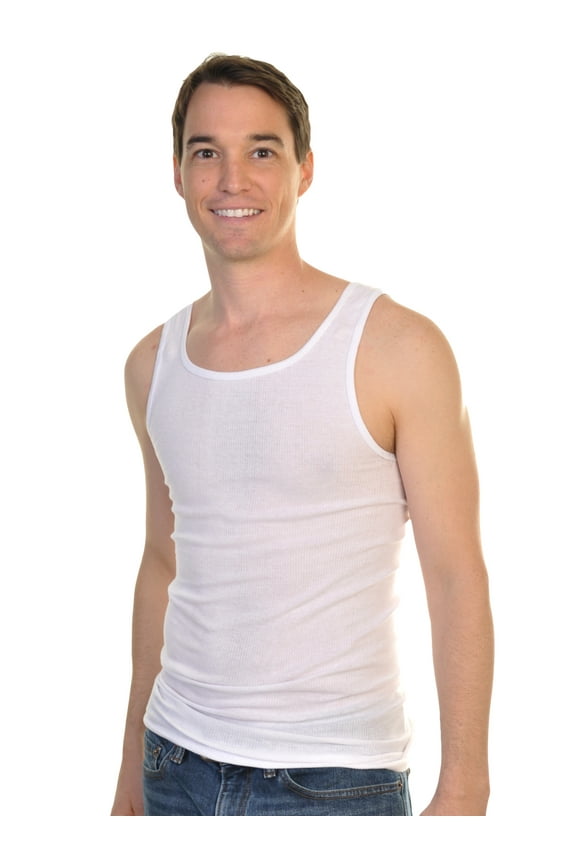 White Ribbed Basic A-Shirts Tank Top (12-Pack)