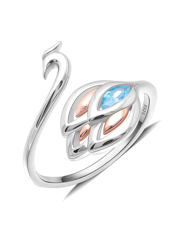Swan Wrap Ring Sterling Silver Blue Cubic Zirconia Womens Ginger Lyne Collection