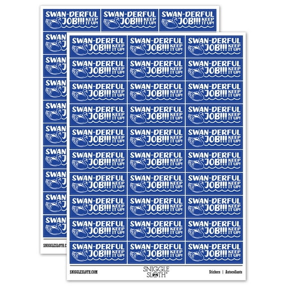 Swan-derful Wonderful Job Keep it Up Swan Teacher Student School Sticker Set - Dark Blue - Matte Finish - 1.75" Medium