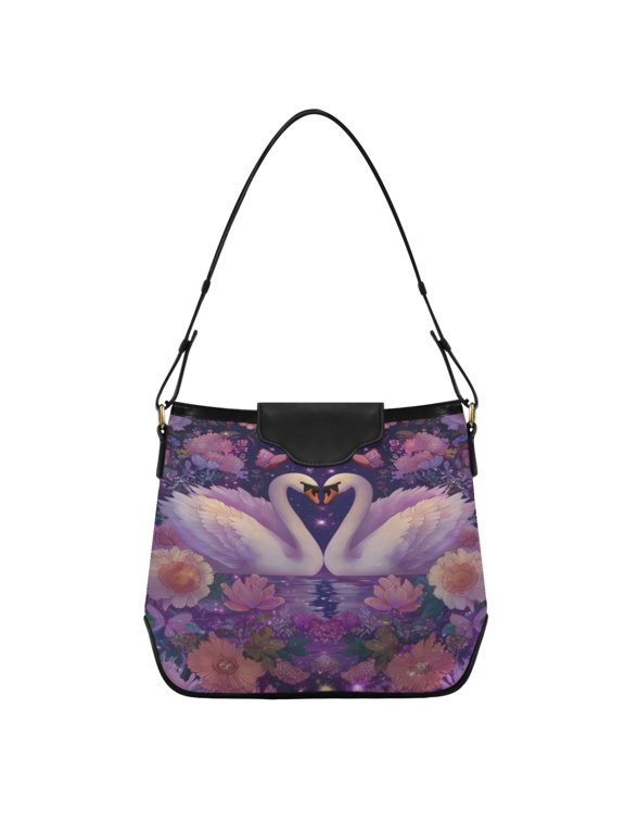 Swan in Love Beautiful Flowers Valentine Women's Tote Bag Convertible Handbags Hobo Shoulder Bag with Zipper Magnetic Snap