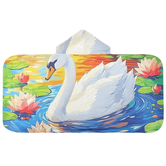 Swan in Sunset Reflection Hooded Beach Towel Kids Bath Towels Quick Dry for Pool Swiming 50" x 23.5" Microfiber Soft Bathrobe