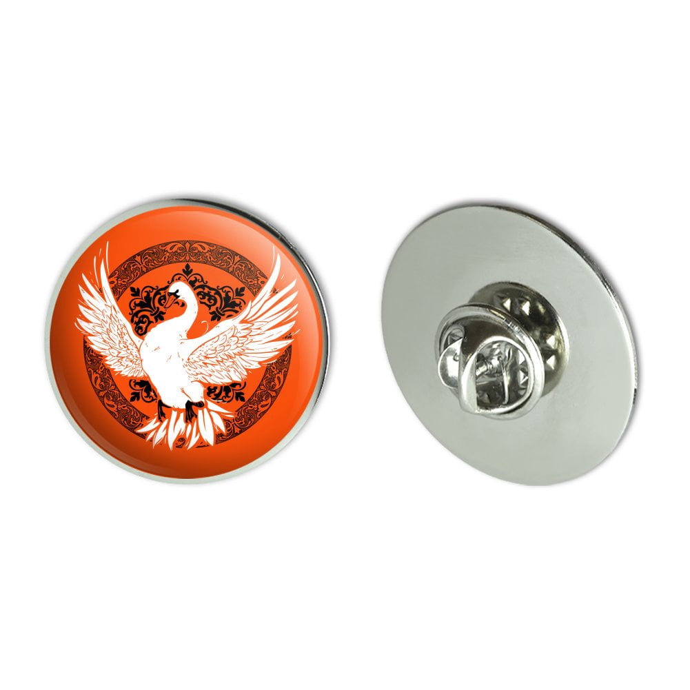 Swan on Fancy Floral Circle Metal 1.1" Tie Tack Hat Lapel Pin Pinback ...