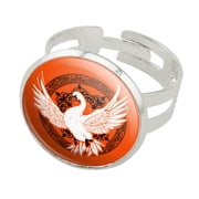 Swan on Fancy Floral Circle Silver Plated Adjustable Novelty Ring