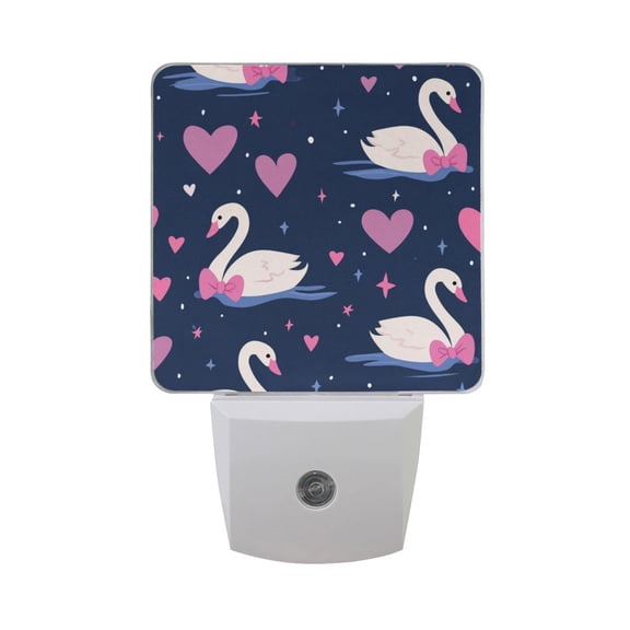 Swan with Pink Bows Hearts Valentine LED Night Light Sensor Lamp Plug-in Adjustable Brightness 2 Pack