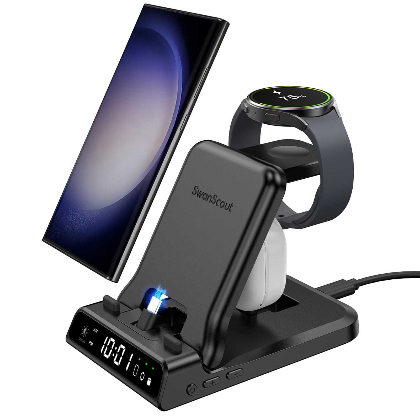 SwanScout Charging Station for Samsung, Foldable 25W 3 in 1 Super Fast  Charging Dock Stand for Galaxy S23 Ultra/S22/S21/Z Flip 5/Z Fold 5/A54/A14/ Buds, Samsung Watch Charger for Galaxy Watch 6/5/4/3 - Walmart.com