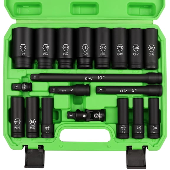 Swanlake 19-piece 1/2" Impact Socket Set 6 Point Sae (3/8-inch To 1-1/14-inch) Standard Large Cr-v Mechanic Tool