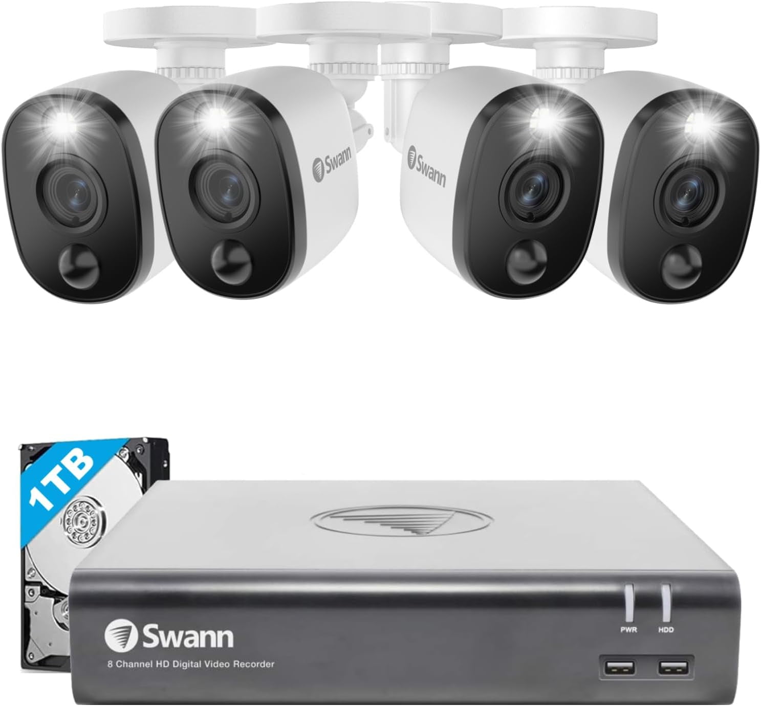 監視カメラ　Swann Smart Security System 1080P Home 4 Camera 8 Channel 1080p Full HD DVR 1TB HDD Security
