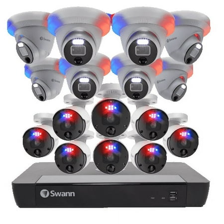 Swann - Pro 16-Channel, 8-Bullet, 8-Dome Camera 4K HD, Indoor/Outdoor PoE Wired, 2TB HDD NVR Security Surveillance System - Black
