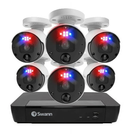 Swann - Pro Enforcer 8-Channel, 6-Bullet Camera Indoor/Outdoor PoE Wired 4K UHD 2TB HDD NVR Security Surveillance System - White