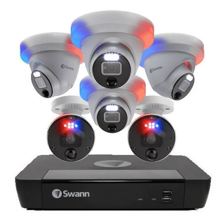 Swann - Pro Enforcer 8-Channel, 4-Dome & 2-Bullet Camera Indoor/Outdoor PoE Wired 4K UHD 2TB HDD NVR Security System - White