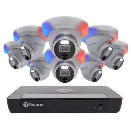 Swann - Pro Enforcer 16-Channel, 8-Dome Camera Indoor/Outdoor PoE Wired 4K UHD 2TB HDD NVR Security System - White