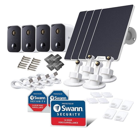 Swann - CoreCam 4-Camera Indoor/Outdoor Wireless 1080p Solar Panel Security System