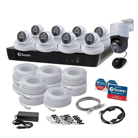 Swann - Enforcer 16-Channel, 9-Camera Indoor/Outdoor Wired 12MP 4TB NVR Security System - White