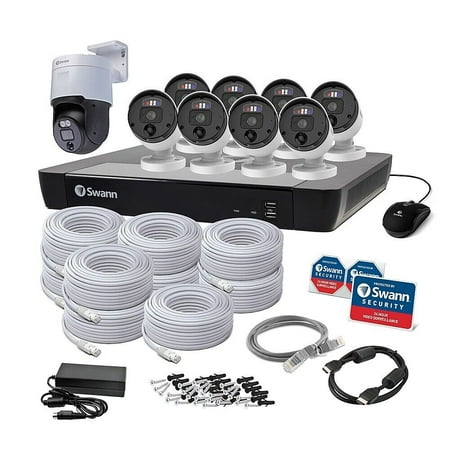 Swann - Enforcer 16-Channel, 9-Camera Indoor/Outdoor Wired 4K 2TB NVR Security System - White