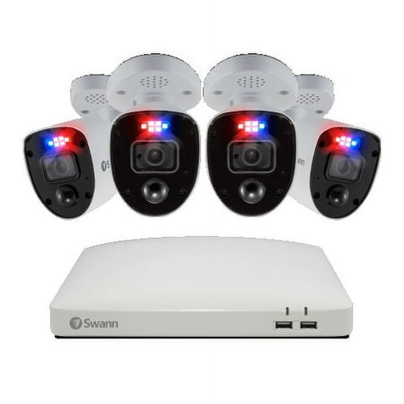 Swann - Professional 8-Channel, 4-Camera Indoor/Outdoor Wired 4K UHD 2TB DVR Security Camera Surveillance System - White