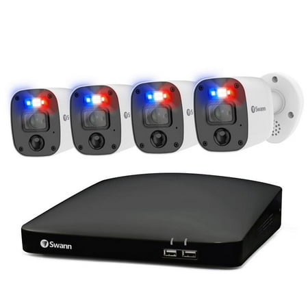 Swann - Enforcer 8 Channel, 4 Camera Indoor/Outdoor, Wired 1080p 1TB HD DVR Security System with 1-Way Audio over Coax