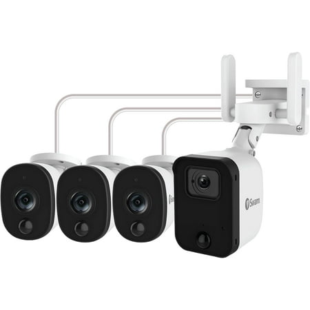 Swann - Fourtify 4 Wireless Security Camera System 64GB Micro SD Card 4 Cameras1080p NVR System 2-Way Audio Indoor/Outdoor - White