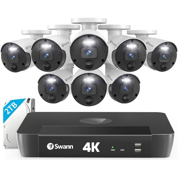 Swann SWANN Master 4K 8 Channel Home Security Camera System, 2TB NVR, 8 PoE IP Cameras Outdoor, 8MP Wired Surveillance CCTV, Heat Motion Vehicle Detection