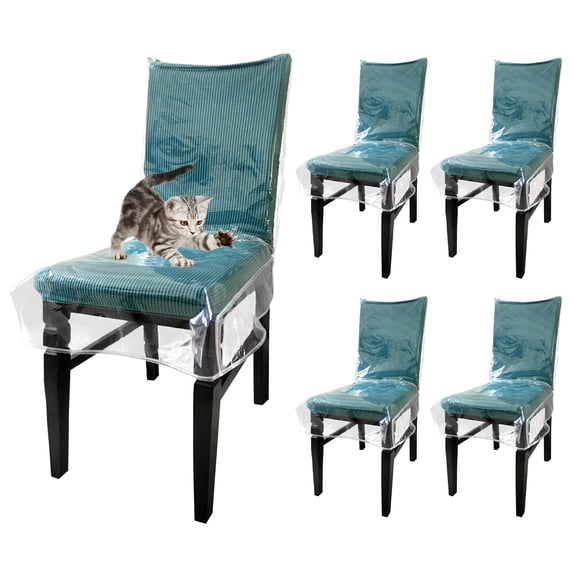 BZUEPRS Plastic Dining Chair Covers with Backrests, PVC Clear Chair Seat Cover, Waterproof Kitchen Protector Chair Slipcover for Party No Dust/Dirt/Spill, Fit W/21 x D/18 Inch (4 Pack)