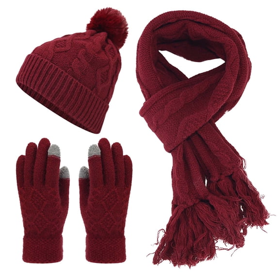 Swanpen 3 Pieces Womens Winter Beanie Hat Scarf Gloves Set Warm Lined Cap Long Neck Scarf Touchscreen Gloves Set for Winter Gift
