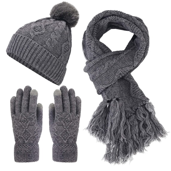 Swanpen 3 Pieces Womens Winter Beanie Hat Scarf Gloves Set Warm Lined Cap Long Neck Scarf Touchscreen Gloves Set for Winter Gift