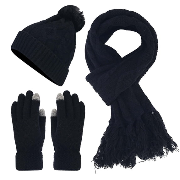 Swanpen 3 Pieces Womens Winter Beanie Hat Scarf Gloves Set Warm Lined Cap Long Neck Scarf Touchscreen Gloves Set for Winter Gift