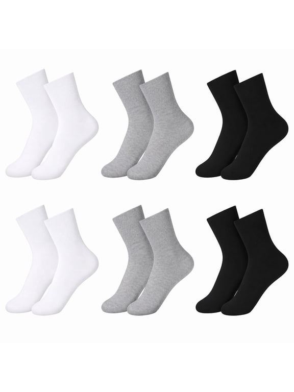 6 Pairs Loose Fit Socks Black White Gray Non Binding Wide Calf for Men Women Plus Size