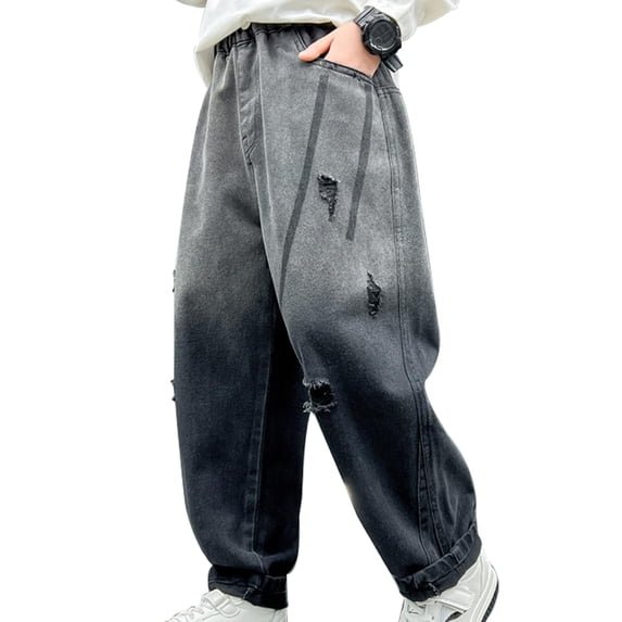 Swanpen Baggy Jeans Boys for Kids Casual Straight Wide Leg Cargo Jeans Y2K Boys Pants Elastic Waist Denim Pants with Pockets