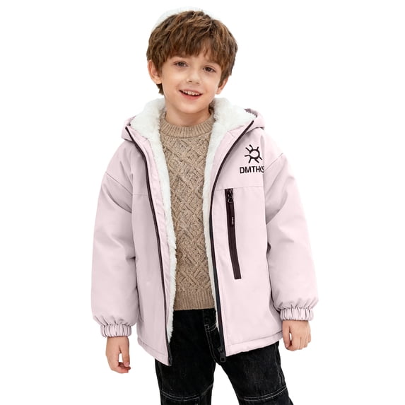 Swanpen Boys Winter Lined Hooded Jacket, Color Block Windproof Thick Padded Coat, Warm Thermal Kids Outerwear for Cold Weather
