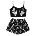 thumbnail image 1 of Swanpen Halloween Pajamas Women Silk 2 Piece Cami Top Shorts Set Skeleton Print Sleeveless Sleepwear Loungewear Halloween Gifts, 1 of 6