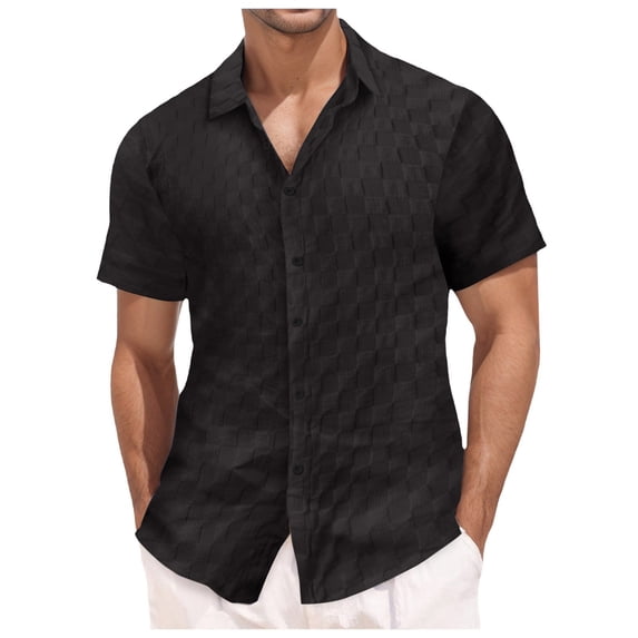 Swanpen Men's Linen Shirts Short Sleeve Casual Shirts Button Down Shirt for Men Beach Summer Wedding Shirt,Black