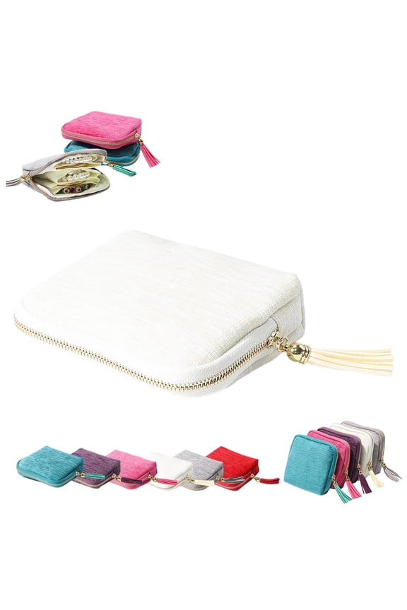 Small Travel Jewelry Case,Travel Gifts for Women,Jewelry Pouch Bags with Zipper,Velvet Jewelry Organizer Storage Bag for Bracelet Rings Earring Cream White