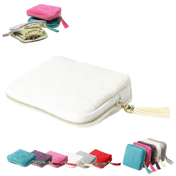 Swanpen Small Travel Jewelry Case,Travel Gifts for Women,Jewelry Pouch Bags with Zipper,Velvet Jewelry Organizer Storage Bag for Bracelet Rings Earring Cream White
