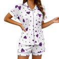 thumbnail image 1 of Swanpen Women's Heart Print Ribbed Pajama Button Front Short Sleeve Set Lapel Top with Matching Shorts for Summer Home Wear, 1 of 6