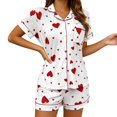 thumbnail image 1 of Swanpen Women's Heart Print Ribbed Pajama Button Front Short Sleeve Set Lapel Top with Matching Shorts for Summer Home Wear, 1 of 6