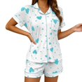 thumbnail image 1 of Swanpen Women's Heart Print Ribbed Pajama Button Front Short Sleeve Set Lapel Top with Matching Shorts for Summer Home Wear, 1 of 6