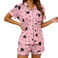 thumbnail image 1 of Swanpen Women's Heart Print Ribbed Pajama Button Front Short Sleeve Set Lapel Top with Matching Shorts for Summer Home Wear, 1 of 4