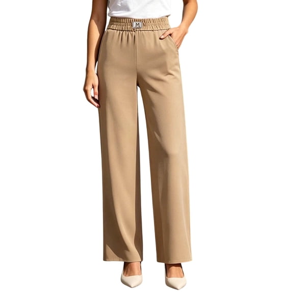 Swanpen Women's High Waist Elastic Waistband Wide Leg Pants, Casual Straight Leg Comfort Trousers for Everyday Wear