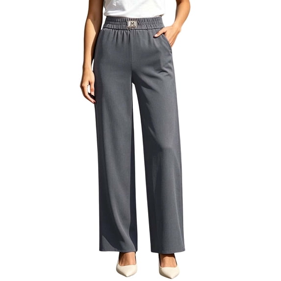 Swanpen Women's High Waist Elastic Waistband Wide Leg Pants, Casual Straight Leg Comfort Trousers for Everyday Wear
