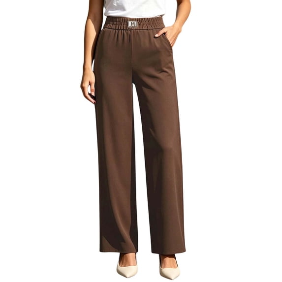 Swanpen Women's High Waist Elastic Waistband Wide Leg Pants, Casual Straight Leg Comfort Trousers for Everyday Wear