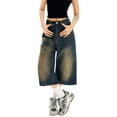 thumbnail image 1 of Swanpen Women's Solid Color Jean Capri Shorts Wide Leg Loose Fit Button Detail Casual Pants for Spring Summer Fall, 1 of 7