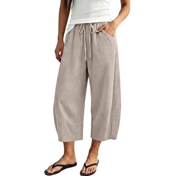 Swanpen Women's Solid Color Wide Leg Capri Cropped Pants Loose Relaxed Casual Trousers for Summer Daily Wear