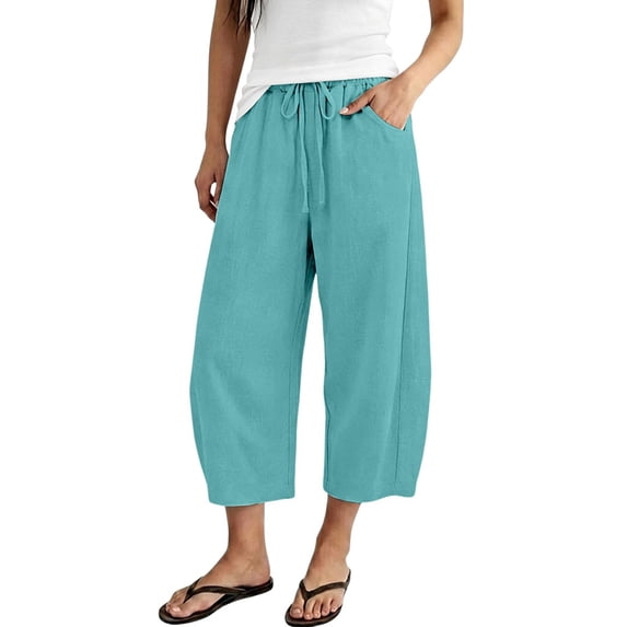 Swanpen Women's Solid Color Wide Leg Capri Cropped Pants Loose Relaxed Casual Trousers for Summer Daily Wear