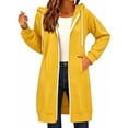thumbnail image 1 of Swanpen Women's Solid Color Zip Up Long Hoodie Jacket Loose Mid Length Fleece Coat with Side Pockets, 1 of 5